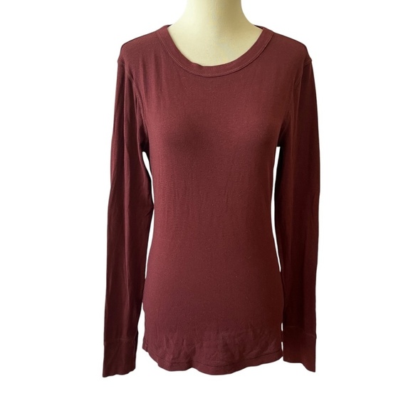 CROWN JEWEL LS TEE SHIRT M CASUAL SOFT STRETCHY CREWNECK PULL ON BURGUNDY - Picture 1 of 11